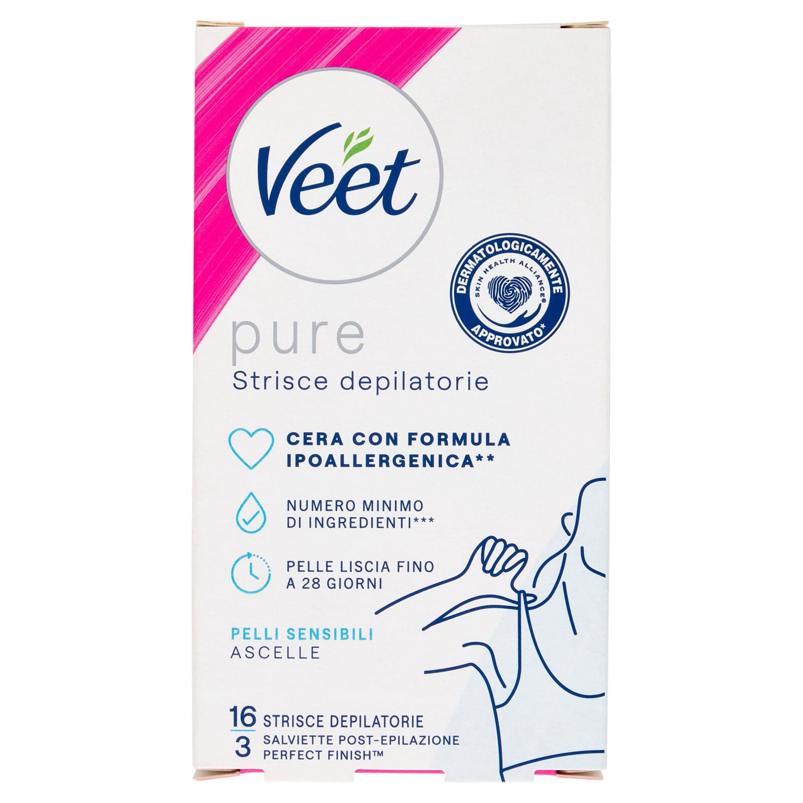 Veet Pure Strisce Ipoallergeniche Ascelle, Confezione da 16 Strisce (25613336)