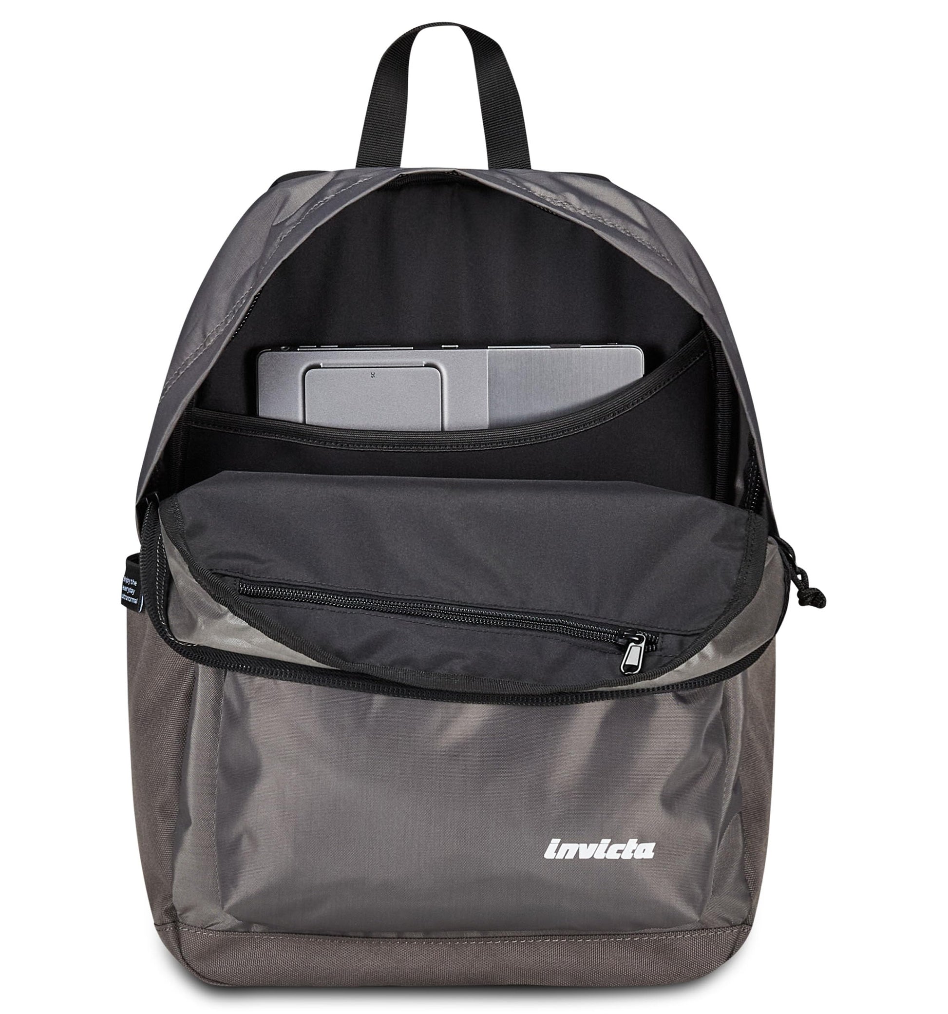 Invicta Zaino Scuola Carlson Plain, Grigio, Zaino Mono Scomparto Con Tasca Porta PC o Tablet e Tasca Porta Borraccia, Zaino Superiori, Università e Viaggio, Unisex (25615163)