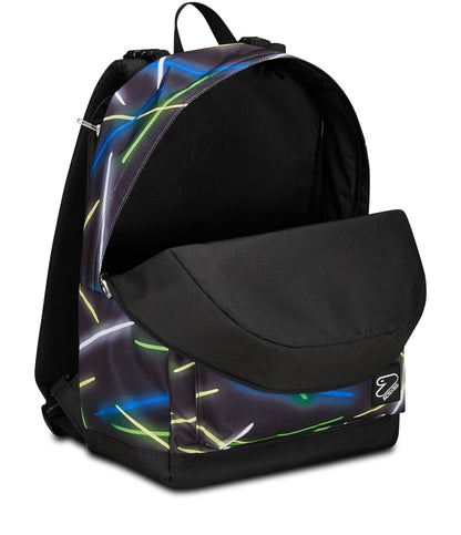 SEVEN Zaino Scuola Reversibile The Double, Nero Blu, Sideglass, 2 in 1, Zaino Mono Scomparto Con Auricolari Earphones Wireless Led, Tasca Porta Borraccia e Markers, Zaino Medie e Superiori, Ragazzo (25602203)