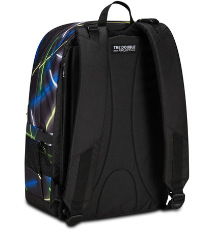 SEVEN Zaino Scuola Reversibile The Double, Nero Blu, Sideglass, 2 in 1, Zaino Mono Scomparto Con Auricolari Earphones Wireless Led, Tasca Porta Borraccia e Markers, Zaino Medie e Superiori, Ragazzo (25602200)