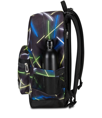 SEVEN Zaino Scuola Reversibile The Double, Nero Blu, Sideglass, 2 in 1, Zaino Mono Scomparto Con Auricolari Earphones Wireless Led, Tasca Porta Borraccia e Markers, Zaino Medie e Superiori, Ragazzo (25602201)