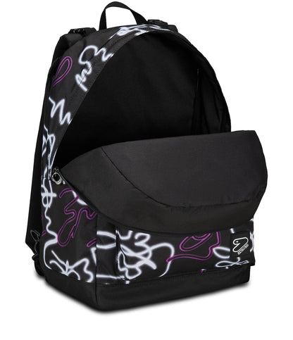 Seven Zaino Scuola Reversibile The Double, Nero Viola, Ledcontour, 2 in 1, Zaino Mono Scomparto Con Auricolari Earphones Wireless Led, Tasca Porta Borraccia e Markers, Zaino Medie e Superiori, Ragazza (25602338)
