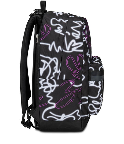 Seven Zaino Scuola Reversibile The Double, Nero Viola, Ledcontour, 2 in 1, Zaino Mono Scomparto Con Auricolari Earphones Wireless Led, Tasca Porta Borraccia e Markers, Zaino Medie e Superiori, Ragazza (25602333)