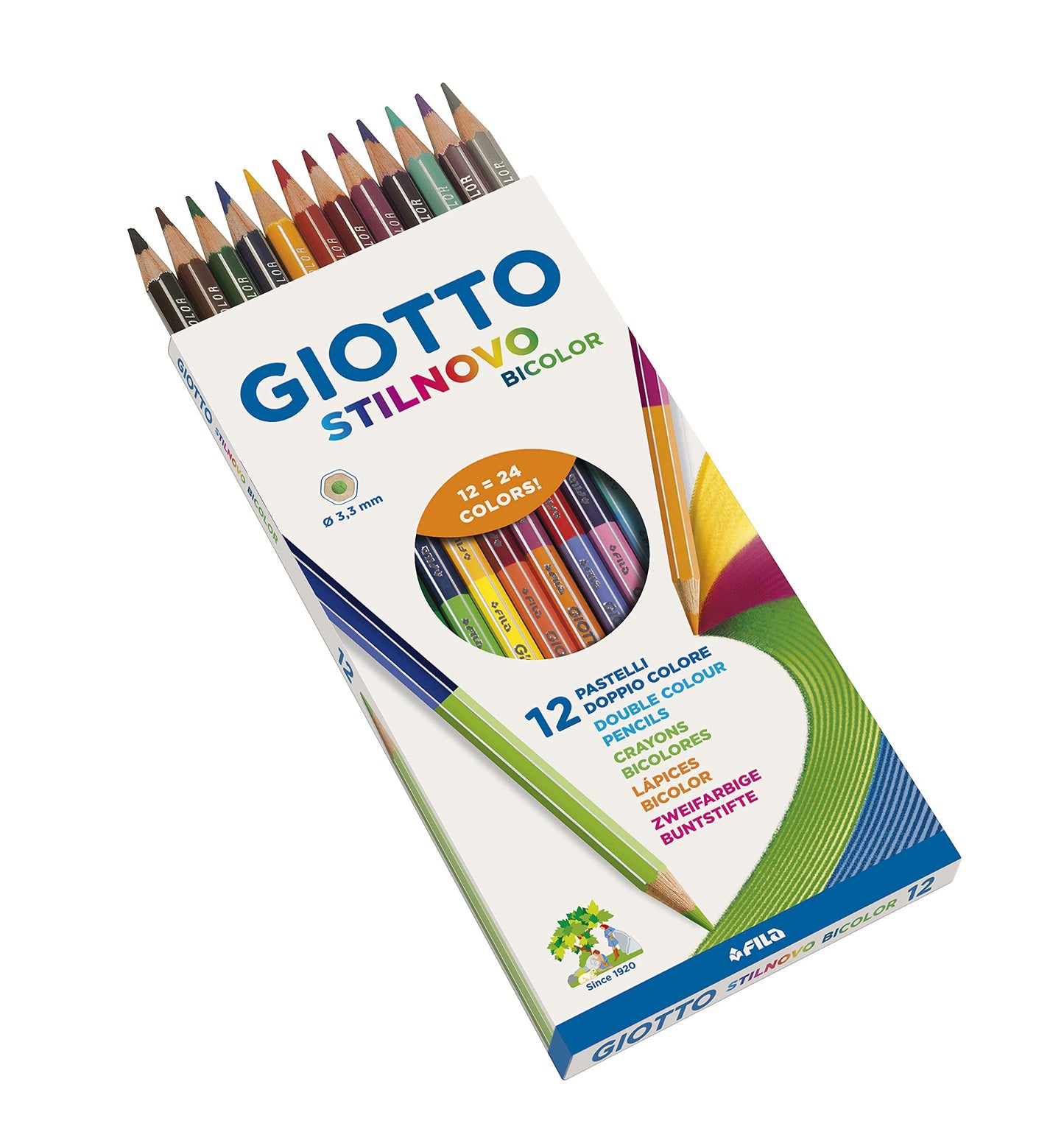 GIOTTO Stilnovo Bicolor - Astuccio da 12 Matite a Pastello Colorate a Doppia Punta, 3.3mm, Bicolor (25530678)