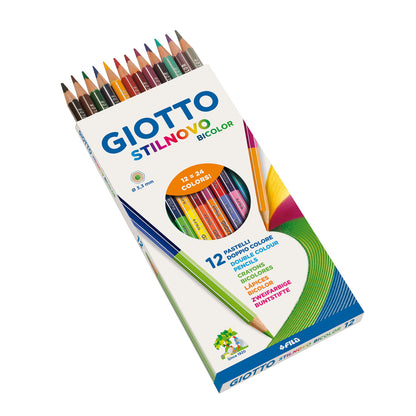 GIOTTO Stilnovo Bicolor - Astuccio da 12 Matite a Pastello Colorate a Doppia Punta, 3.3mm, Bicolor (25530675)