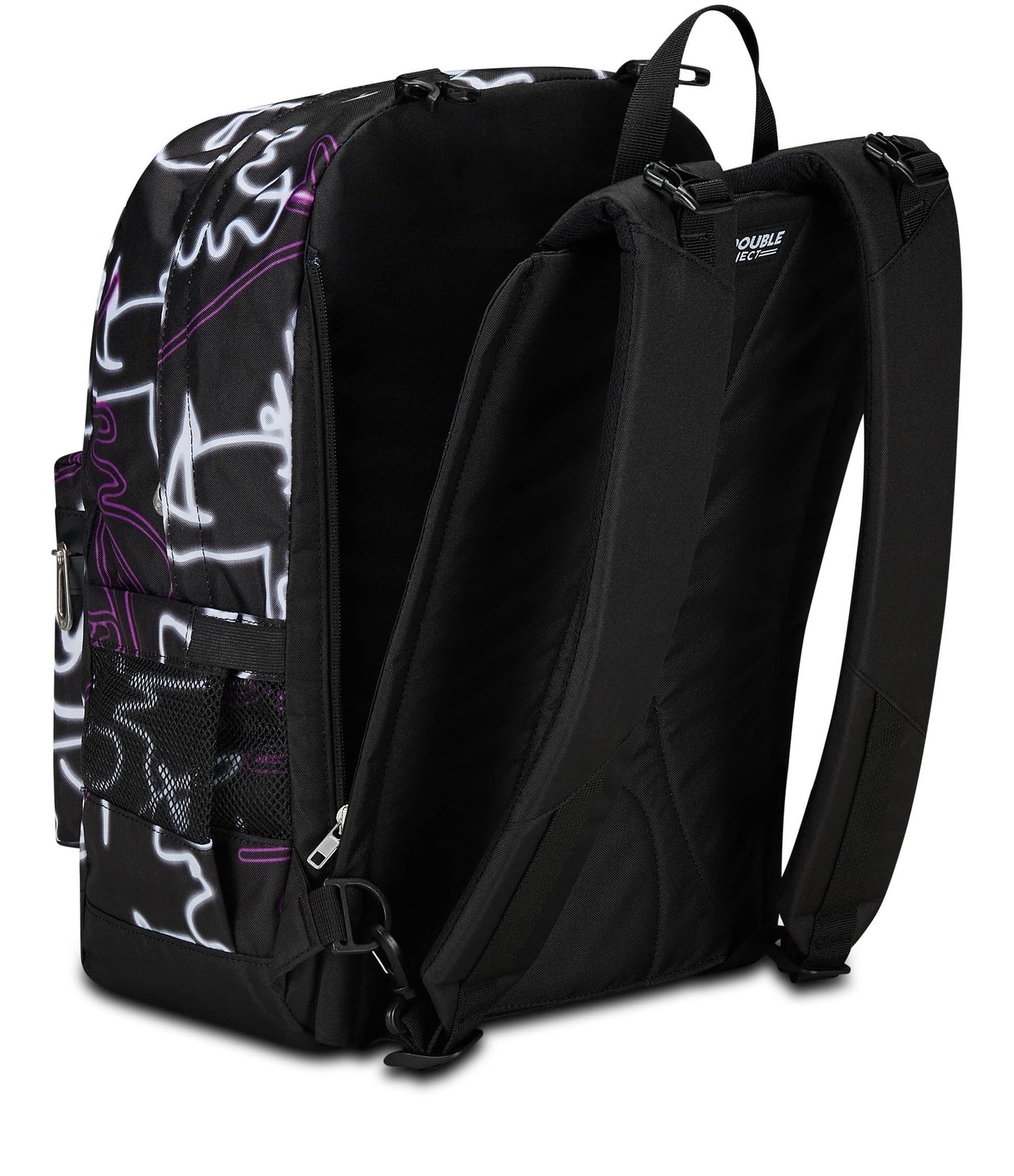 Seven Zaino Scuola Reversibile The Double, Nero Viola, Ledcontour, 2 in 1, Zaino Mono Scomparto Con Auricolari Earphones Wireless Led, Tasca Porta Borraccia e Markers, Zaino Medie e Superiori, Ragazza (25602337)