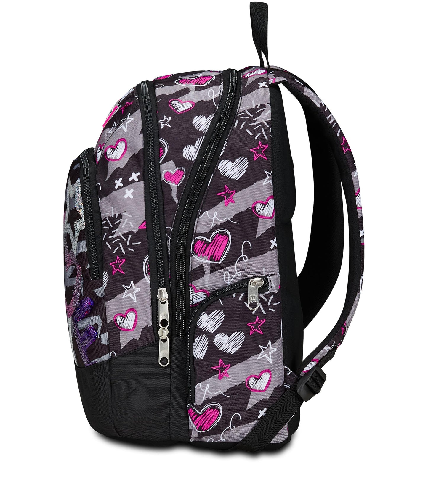SEVEN Zaino Scuola Advanced, Nero Fucsia, Draft Heart, Zaino Doppio Scomparto Con Tasca Porta PC o Tablet, Tasca Porta Borraccia e Organizer, Zaino Scuole Medie e Superiori, Bambina Ragazza (25598826)