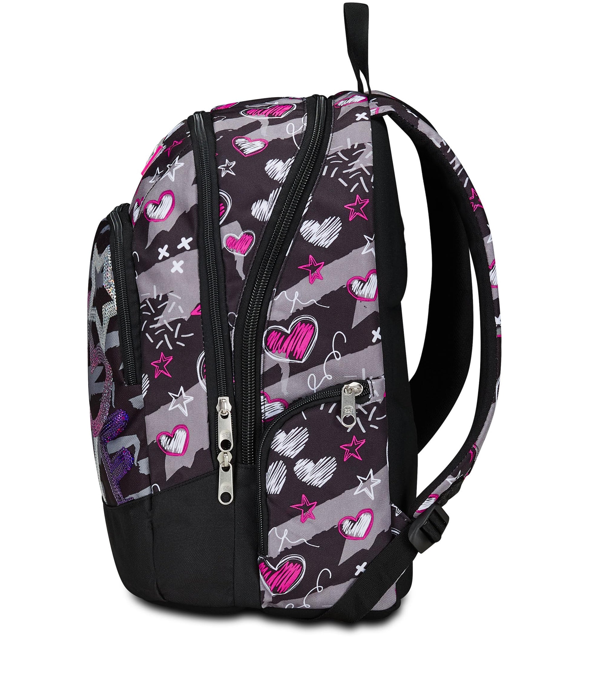 SEVEN Zaino Scuola Advanced, Nero Fucsia, Draft Heart, Zaino Doppio Scomparto Con Tasca Porta PC o Tablet, Tasca Porta Borraccia e Organizer, Zaino Scuole Medie e Superiori, Bambina Ragazza (25598826)