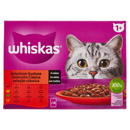 Whiskas Selezione Gustosa in salsa con manzo, con pollo, con agnello, con pollame 12 x 85 g (25613701)