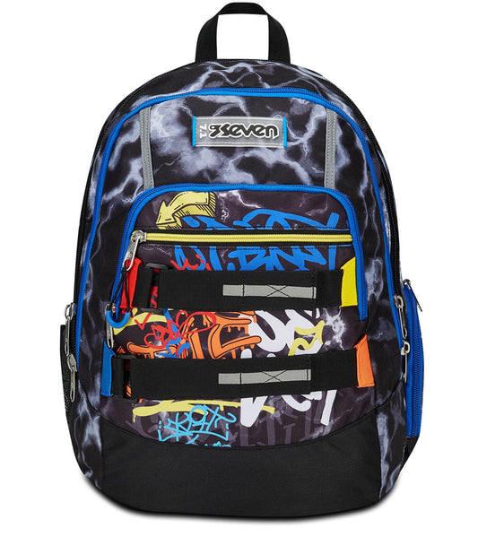 SEVEN Zaino Scuola Advanced, Nero Giallo, Mark On Boy, Zaino Doppio Scomparto Con Tasca Porta PC o Tablet, Tasca Porta Borraccia e Organizer, Zaino Scuole Medie e Superiori, Bambino Ragazzo (25599074)