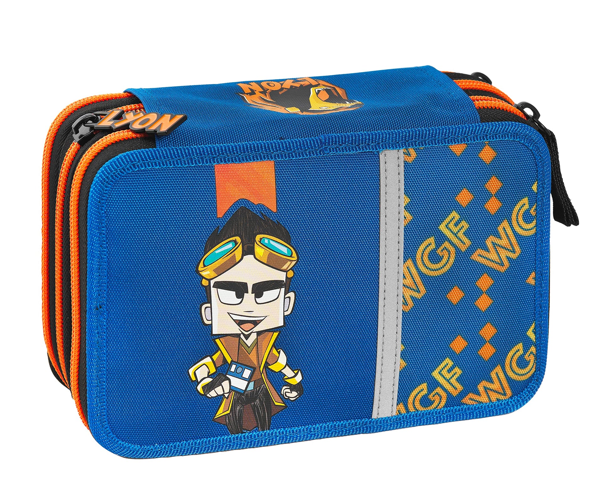 LYON GAMER - Astuccio Scuola Ufficiale Lyon Gamer, Astuccio 3 Scomparti Bambino e Bambina con Set Cancelleria, Penna Cancellabile Blu Frixion e Pratica Chiusura a Zip, 20x13Hx7 cm, Blu (25534022)