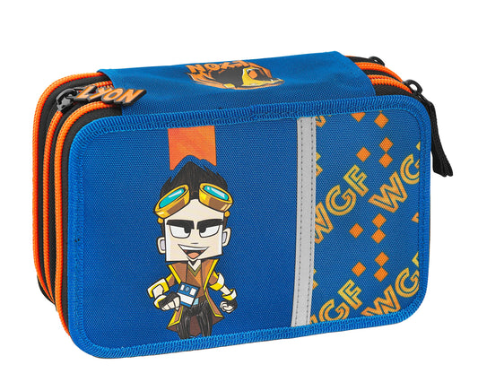 LYON GAMER - Astuccio Scuola Ufficiale Lyon Gamer, Astuccio 3 Scomparti Bambino e Bambina con Set Cancelleria, Penna Cancellabile Blu Frixion e Pratica Chiusura a Zip, 20x13Hx7 cm, Blu (25534022)