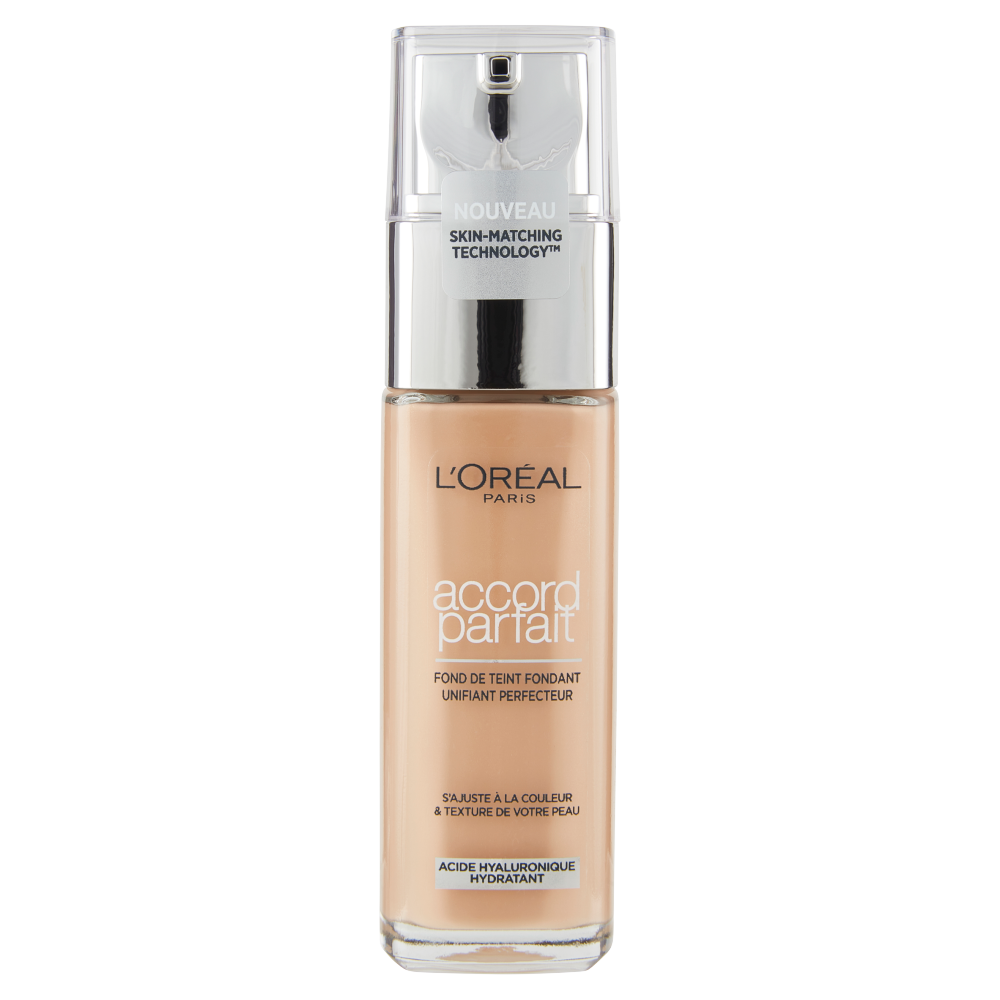 L'Oréal Paris Accord Parfait, Fondotinta Liquido con Acido Ialuronico, 3.D/3.W Beige Dore, 30 ml (25531675)