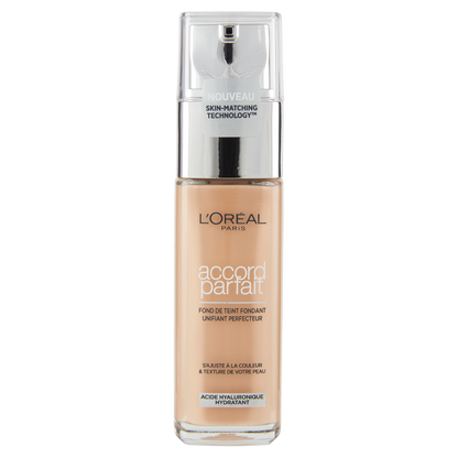 L'Oréal Paris Accord Parfait, Fondotinta Liquido con Acido Ialuronico, 3.D/3.W Beige Dore, 30 ml (25531675)