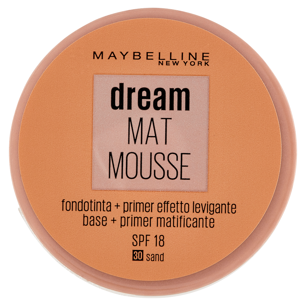 Maybelline New York Fondotinta Dream Mat Mousse, Base Opacizzante in Mousse, 30 Sand (25558786)
