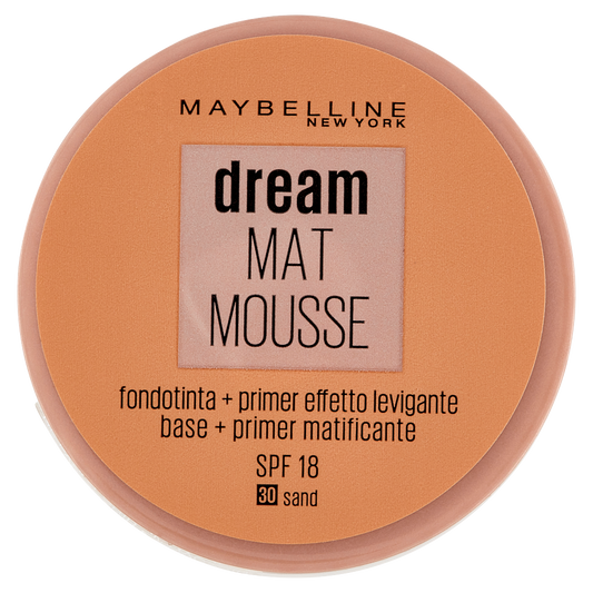 Maybelline New York Fondotinta Dream Mat Mousse, Base Opacizzante in Mousse, 30 Sand (25558786)