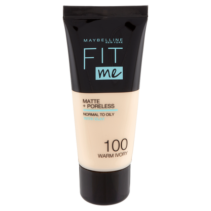 Maybelline New York Fondotinta Fit Me Matte&amp;Poreless, Finish Opacizzante, 100 Warm Ivory (25558874)